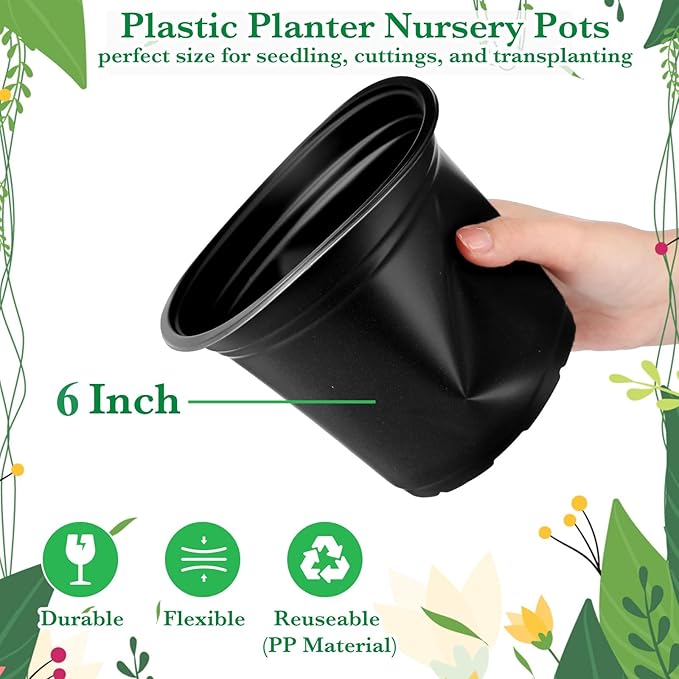 Hushee 1500 Pcs 6 Inch Plastic Plants Nursery Pots Seed Starting Pots Seedling Plant Pots with Drainage Holes Plastic Planters Planting Pots Indoor Outdoor for Flower Transplanting (Black)