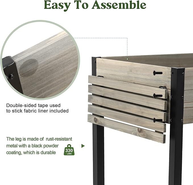 Raised Garden Bed, Metal Leg Wood Planter Boxes with Folding Storage Shelf,Elevated Planter Box for Growing Fresh Herbs, Vegetables, Flowers Great for Outdoor Patio, Deck, Balcony(Gray)