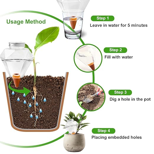 Watering Globes XL - 2 Pcs Diamond Plastic Shape Plant Watering Globes Self Watering Planter Insert 17oz Large for Indoor&Outdoor Plants Watering Bulbs