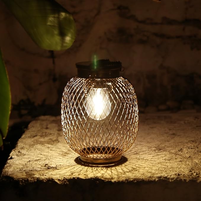 Solar Lanterns Outdoor Waterproof,Collasis Vintage Hanging Solar Lights Outdoor IP65 Waterproof Decorative Lanterns Lighting for Yard Garden Patio Pathway Gazebo Decor,Copper,2 Pack