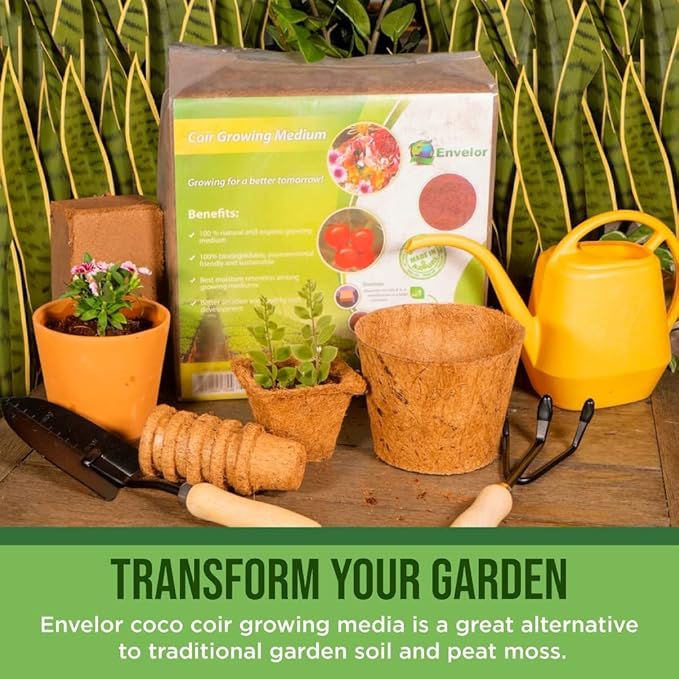 Coco Coir Chips Envelor 2.4 Cubic Feet Compressed Coconut Coir Bricks 10 lb. Natural Substrate for Indoor Outdoor Coco Chips for Plants Orchid Bark Coco Coir Brick Plant Soil Indoor Potting Mix