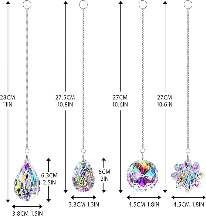 HDCRYSTALGIFTS 4pcs Crystal Suncatchers for Window Hanging Sun Catchers Indoor Rainbow Maker Crystals for Home Garden Decor Lamp Chandelier Lamp Prisms