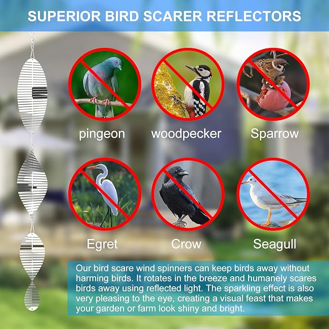 3 * 3 Stainless Steel Bird Scarer Discs Set, 3D Reflective Helix Wind Spinners Bird Reflector & Sparkly Metal Outdoor Garden Décor Sculpture Ornaments, Deterrent to Scare Pigeon Away Yard Patio Farm