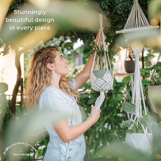 Nook Theory 4-Pack Macrame Plant Hanger - with 8 Ceiling Hooks - Hanging Planter Indoor Outdoor - Hanging Plant Holder - Decorative Bohemian Plant Hangers - Hanging Plants (Caramel)