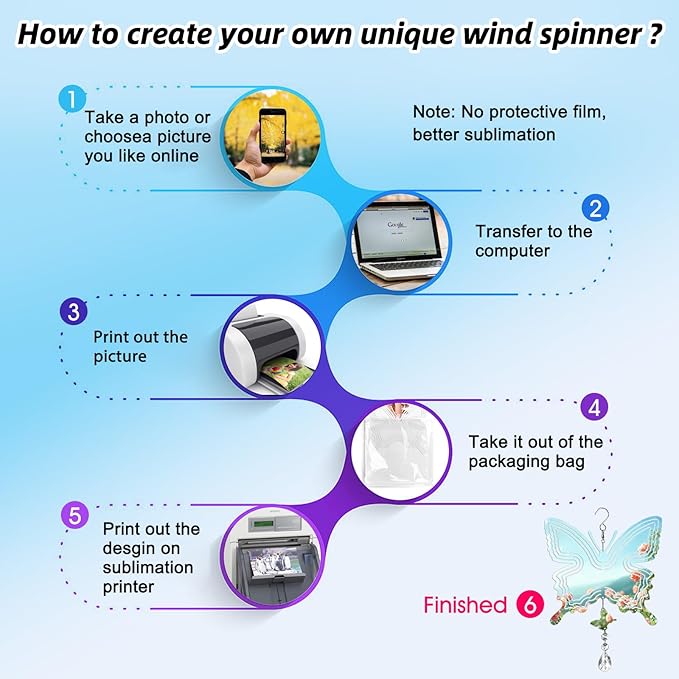 Sublimation Wind Spinner Blanks 8 Inch 4 Pack Wind Spinners Sublimation Blanks with Crystal Pendant Aluminum Metal Wind Spinners for Yard Garden Indoor Outdoor Window Porch Decoration(Butterfly