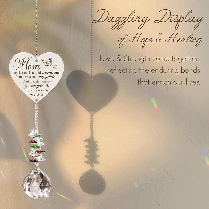 Mom in Heaven Memorial Crystal Suncatcher,Memorial Gifts for Loss of Mom,Loss of a Mother Sympathy Gifts,Hanging Crystals Ornament for Window Rainbow Maker Prisms Home Decor Gift