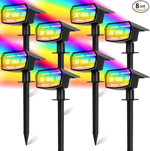 8-Pack Solar Spot Lights Outdoor, 59 LED Solar Lights Outdoor Waterproof, 9 Lighting Modes Outdoor Solar Lights for Yard, Landscape Spotlights for Christmas Garden Pathway Multicolor