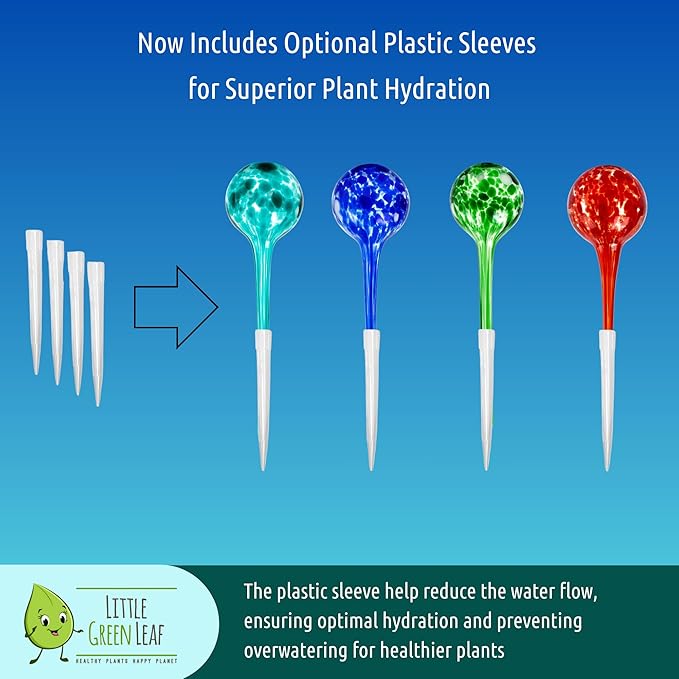 LGL Plant Watering Globes - Automatic Self Watering Globes. Decorative Self Watering Planter Inserts Made From Hand-Blown Durable Glass. Self Watering Spikes to Support Plant Health. 4 Pack, Small.