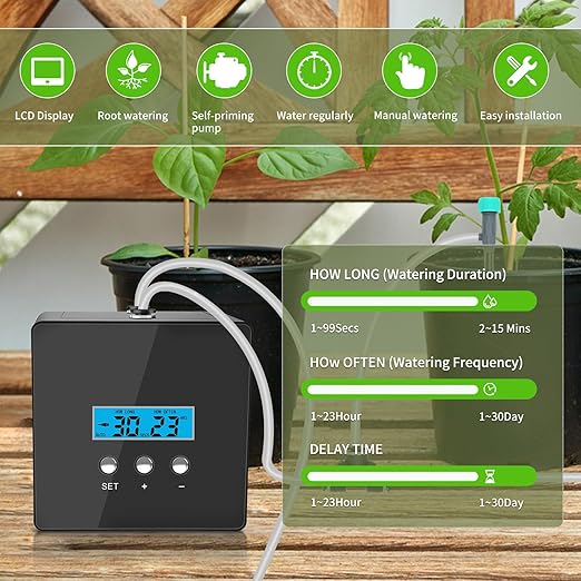 Automatic drip Irrigation System,DIY Indoor Plant Watering System,Self-Priming Pump, programmable Timer, Indoor Pot Plant Watering Device