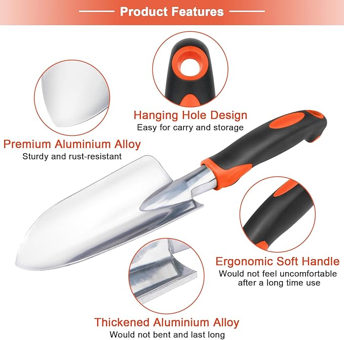 Garden Tool Set, 2 Pack Heavy Duty Gardening Tools Set Include Garden Shovel and Hand Rake Claw Tool with Ergonomic Handle, Small Gardening Hand Tools for Digging Weeding Planting Transplanting