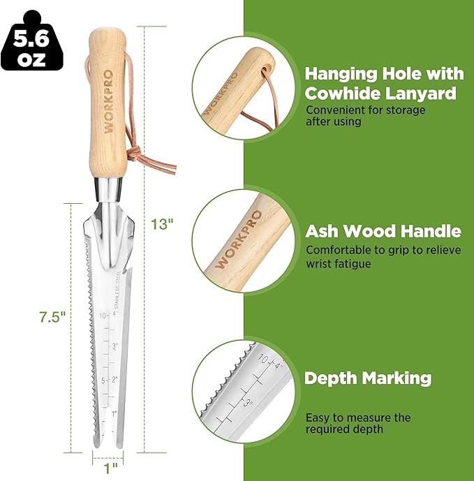 WORKPRO Hand Weeder Puller, 5-in-1 Stainless Steel Garden Trowel with Wooden Handle,Gardening Weeding Tool for Easy Weeder Removal, Planting, Weeding, Flower & Vegetable Care in Garden Lawn Yard
