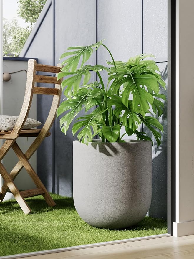 LE TAUCI 12 Inch Pots for Plants, Ceramic Large Planters for Indoor Plants, Indoor Plant Pots for Home Garden Patio Office, Planter Pots with Drainage Hole and Rubber Plug, Neutral Gray