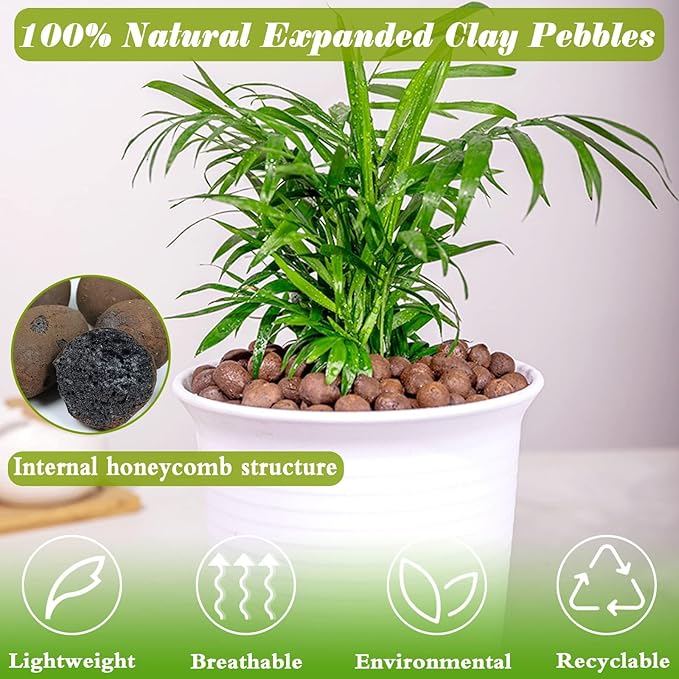 ZeeDix 4LB Expanded Clay Pebbles for Plants Hydroponic, 6QT 4mm-16mm Clay Leca Balls Hydroponic Rocks Growing Medium Potting Stones for Indoor Plants Drainage, Aquaponics, Natural Orchid Pebbles Balls