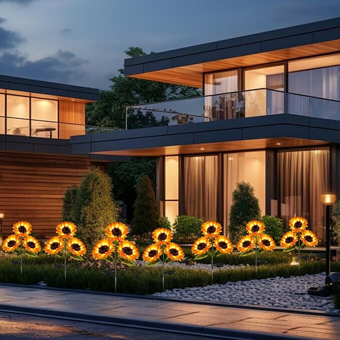 Solar Garden Lights Outdoor Waterproof, 2 Pack Solar Powered Decorative Sunflower Garden Stake Lights for Outdoor Patio Pathway Walkway Landscape Yard Cemetery Grave Decorations