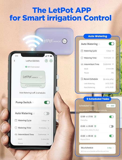 LetPot Automatic Watering System for Potted Plants, Drip Irrigation Kit System, Smart Plant Watering Devices for Indoor Outdoor, Water Shortage Remind, IPX66 (Grey