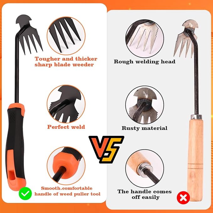 Weed Removal Tool, Portable Garden Weeder Tool,2024 New Manganese Steel Weed Puller Tool with Rubber Handle for Vegetable Gardening Garden Yard Farm Farm Planting & Uprooting Weeding Tool (Black)