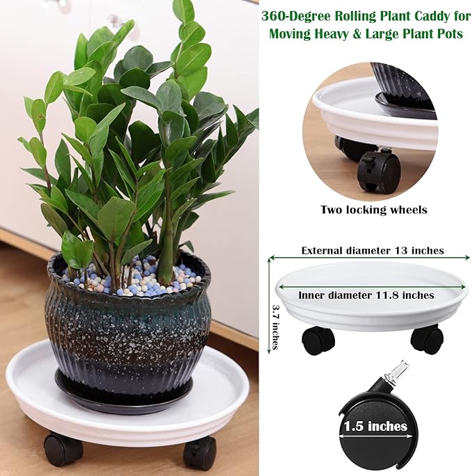 8 Packs Plant Caddy with Wheels 11.8" Plastic Rolling Plant Stands Heavy-duty Plant Dolly with Casters Indoor Outdoor Wheeled Plant Roller Base Large Planter Saucers Plant Mover