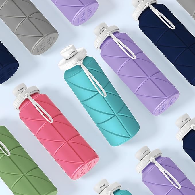 Collapsible Water Bottle Foldable Silicone Travel Water Bottle Leakproof Flexible BPA Free Portable,Folding Water Bottle Lightweight for Camping, Hiking,Sports Water Bottles Travel 23oz