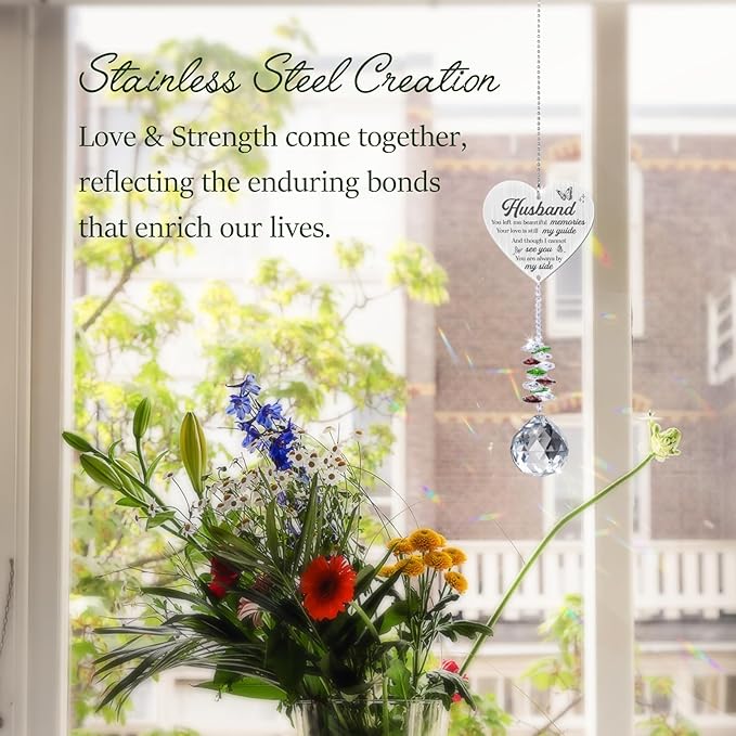 Memorial Crystal Suncatcher,Memorial Gifts for Loss of Husband,Sympathy Gifts for Loss of Husband,Hanging Crystals Ornament for Window Rainbow Maker Prisms Home Decor Gift