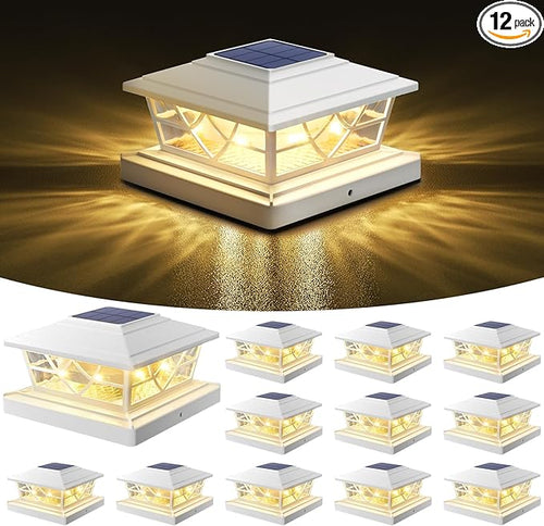 NIORSUN Solar Post Lights Outdoor 12 Pack, 2 Modes LED, Deck Fence Post Solar Lights for 3.5x3.5 4x4 5x5 5.5x5.5 Caps Patio Garden Decoration, White