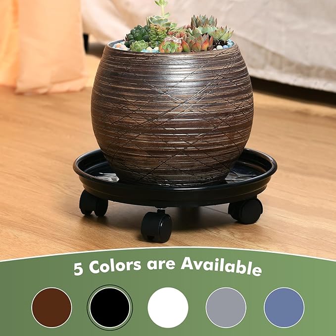 5 Packs Plant Caddy with Wheels 11.8" Plastic Rolling Plant Stands Heavy-duty Plant Dolly with Casters Indoor Outdoor Wheeled Plant Roller Base Large Planter Saucers Plant Mover