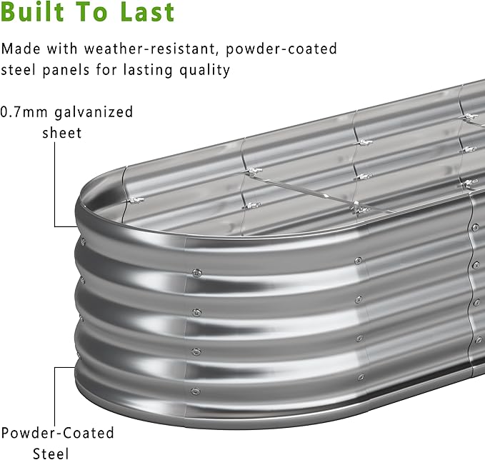 KFN 2PCS 4x1.8x1FT Galvanized Raised Garden Bed,Raised Garden Bed Kit-Oval Metal Vegetable Box,Large Planter Flower Boxes Outdoor,Planting for Vegetables,Flower,Herb,Sliver,0.7mm
