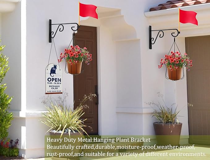 Plant Hook 4Pcs Hanging Basket Hooks,9in Plant Hangers Outdoor/Indoor,Black Plant Bracket Hook for Hanging Flower Baskets,Bird Feeder Hanger