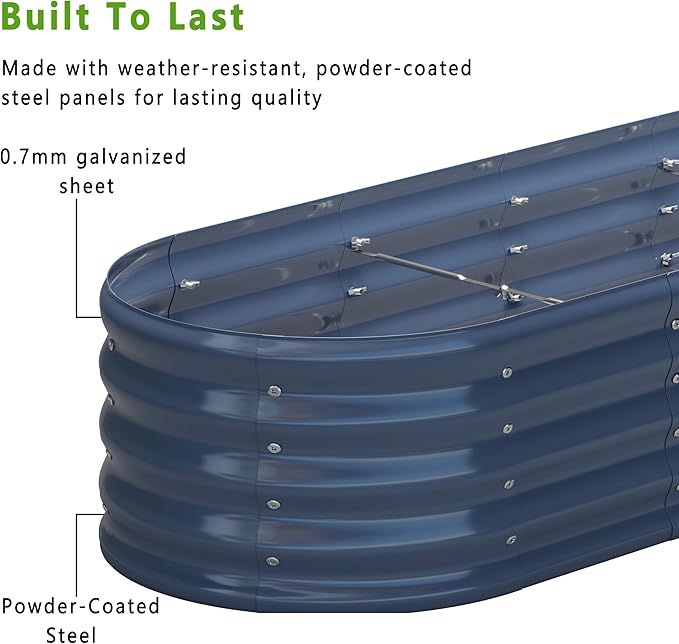 KFN 2PCS 12x1.8x1FT Galvanized Raised Garden Bed,Raised Garden Bed Kit-Oval Metal Vegetable Box,Large Planter Flower Boxes Outdoor,Planting for Vegetables,Flower,Herb,Grey,0.7mm