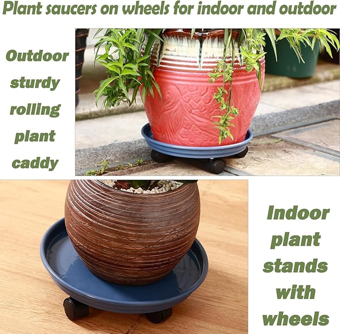 8 Packs Plant Caddy with Wheels 11.8" Plastic Rolling Plant Stands Heavy-duty Plant Dolly with Casters Indoor Outdoor Wheeled Plant Roller Base Large Planter Saucers Plant Mover