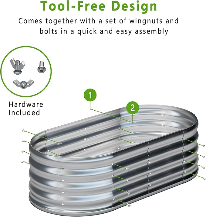 KFN 2PCS 4x1.8x1FT Galvanized Raised Garden Bed,Raised Garden Bed Kit-Oval Metal Vegetable Box,Large Planter Flower Boxes Outdoor,Planting for Vegetables,Flower,Herb,Sliver,0.7mm