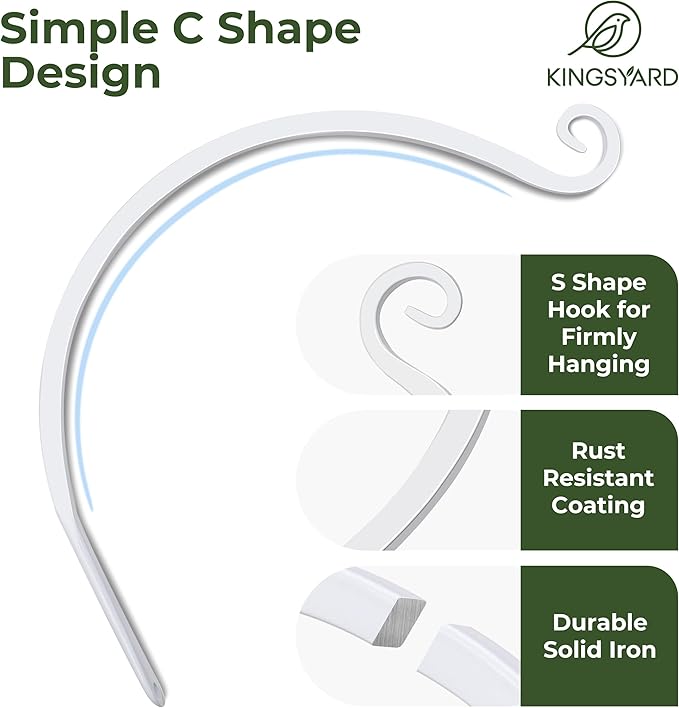 Kingsyard 2-Pack Wall Plant Hanger Outdoor - Heavy Duty Metal Hanging Bracket Hooks for Hanging Plant, Bird Feeders, Lanterns, Wind Chimes Outdoor & Indoor, 14-Inch/White