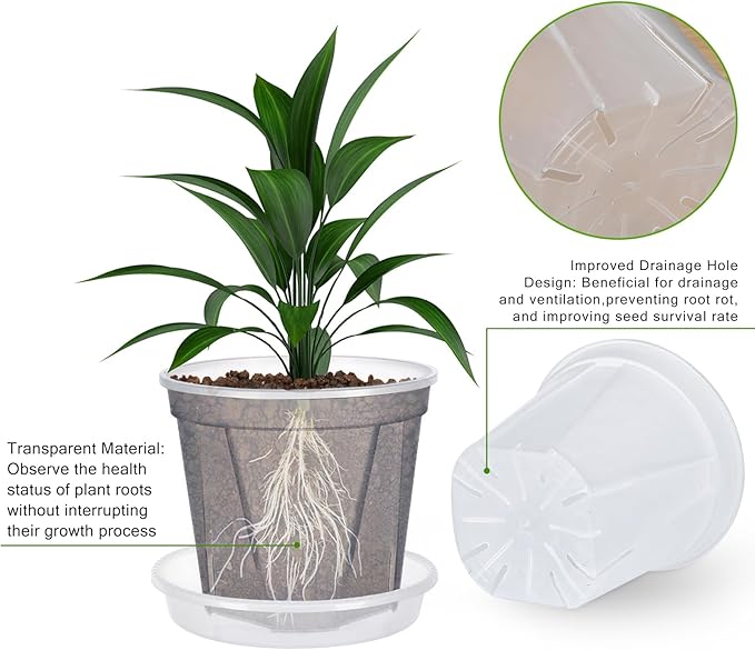 32 Pcs Plastic Pots for Plants with Trays 4/5/6/7 inch Clear Nursery Pots with Drainage Holes and Saucers, Planter Pots for Indoor Outdoor Seedlings Starter Plants,100 pcs Plant Labels,16-Set