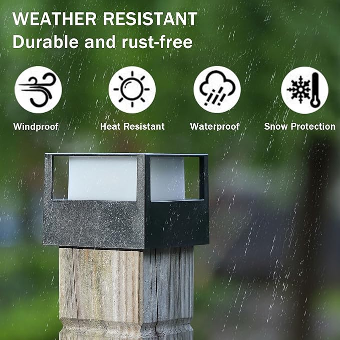 Viewsun 4 Pack Solar Post Lights, Outdoor Garden Solar Powered Fence Post Cap Lights with SMD LEDs Waterproof Light Decorative for Fence Deck or Patio Decor, Fits 4x4, 5x5 or 6x6 Wooden Posts