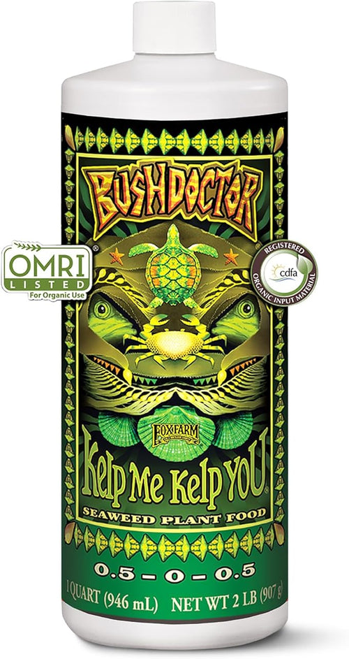 FoxFarm Bushdoctor Kelp Me Kelp You Fertilizer, Liquid Seaweed Extract for Plants, Vegetables, & Flowers - Promotes Root Growth & Soil Health - Perfect for Hydroponics & Soil, NPK 0.5-0-0.5 (Quart)