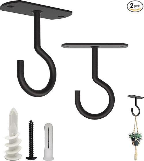 NACETURE Ceiling Hooks for Hanging Plants 2 Pack - Square Wall Mount Plant Hanger Indoor Hanging Hooks Metal Plant Bracket Iron Lanterns Hangers for Wind Chimes, Planters (2.5" Black 2 Pack)