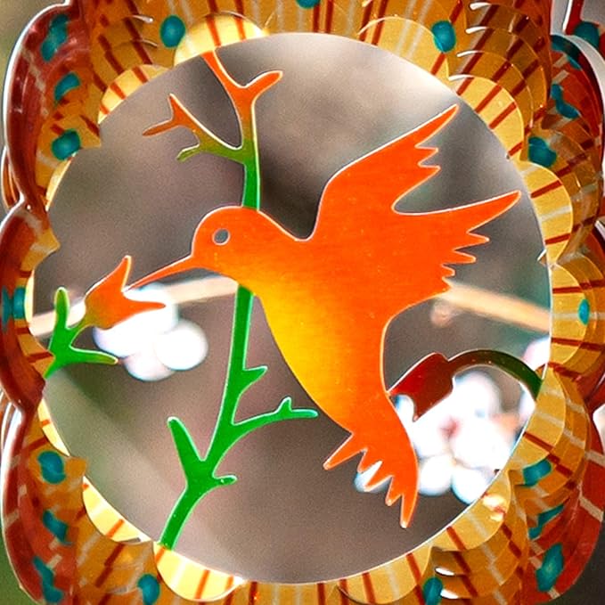 SteadyDoggie Wind Spinner - 12-Inch 3D Stainless Steel Lovebird Design with Heart Pendant - Laser Cut Metal Art Geometric Pattern - Hanging Kinetic Yard Garden Decor