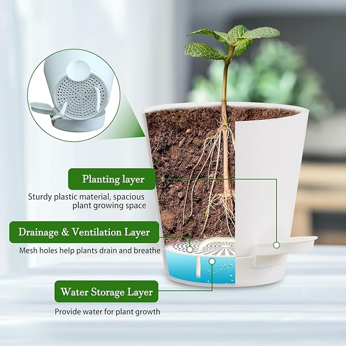 3 Sets of Wall Planters for Indoor Plants, Hanging Wall Planter with Gold Metal Holder, Geometric Self Watering Wall Flower Pots, Wall Mounted Succulent Planter, 5" White Plant Pot