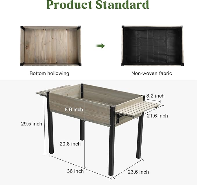 Raised Garden Bed, Metal Leg Wood Planter Boxes with Folding Storage Shelf,Elevated Planter Box for Growing Fresh Herbs, Vegetables, Flowers Great for Outdoor Patio, Deck, Balcony(Gray)