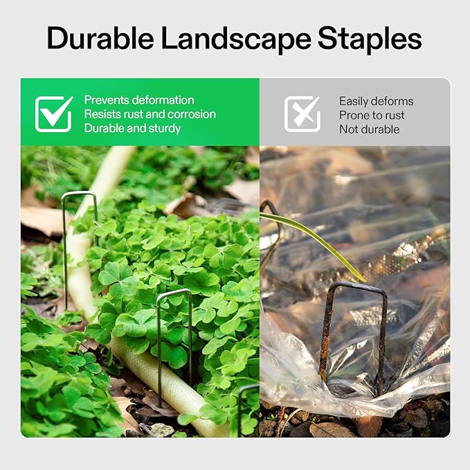 VIVOSUN 6-Inch 200-Pack Garden Stakes, 11-Gauge Galvanized Steel U-Shaped Staples for Landscape Fabric, Ground Cover, Soaker Hose, Irrigation Tubing, and Fence Securing
