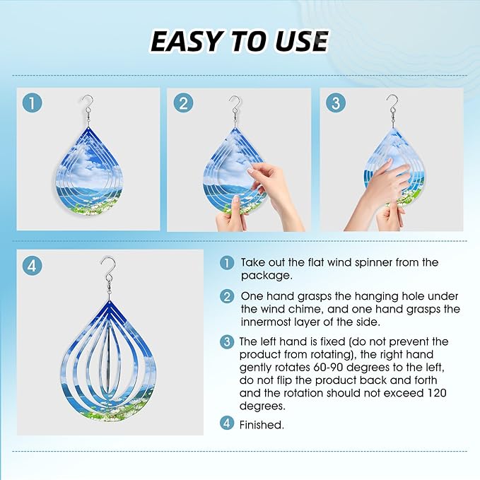 Sublimation Wind Spinner Blanks 8 Inch 4 Pack Wind Spinners Sublimation Blanks with Crystal Pendant Aluminum Metal Wind Spinners for Yard Garden Indoor Outdoor Window Porch Decoration(Waterdrop