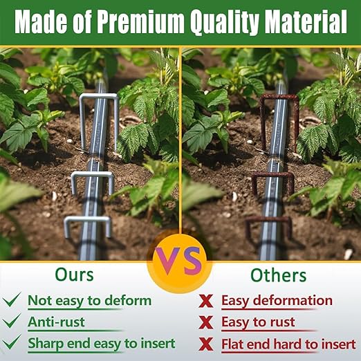 Heavy Duty Landscape Staples 6 Inch 11 Gauge, 20 Pack Garden Staples Galvanized Ground Stakes Anti-Rust Landscape Fabric Staples Garden Stakes for Irrigation Tubing, Fence, Weed Barrier, Ground Cover