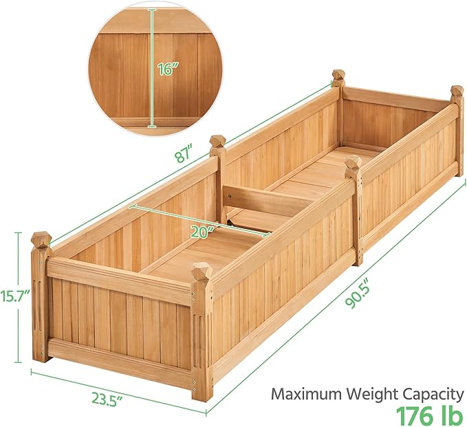 Yaheetech 90.5″ L×23.5″ W×16″ H Wooden Raised Garden Bed, Horticulture Wood Rectangular Garden Planter Outdoor, Raised Planter Box for Yard/Greenhouse/Vegetable/Flower/Herbs, Light Brown