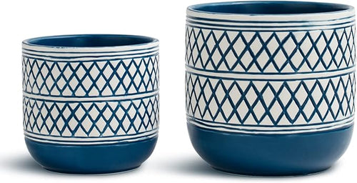 Ceramic Plant Pots, 6 + 4.7 inch Blue Plant Pot, Flower Pots for Indoor Plants, Planter with Drainage Hole for Succulent Orchid Snake Plants Cactus