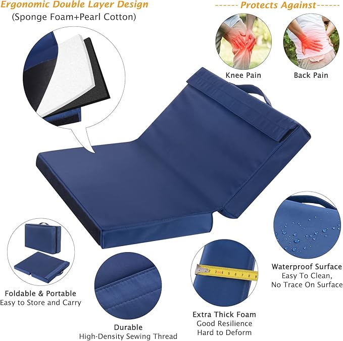 Patented Garden Kneeler and Seat Heavy Duty, Upgraded Garden Bench with Thicker Wider Soft Detachable Kneeling Pad, with 2 Tool Store Pouches, Nice for Mother Father Gardeners