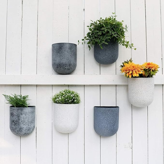 LA JOLIE MUSE Wall Hanging Planters for Indoor Plants,Hanging Flower Pots for Air Plants Succulent, Set of 2, 6 Inch, Speckled White
