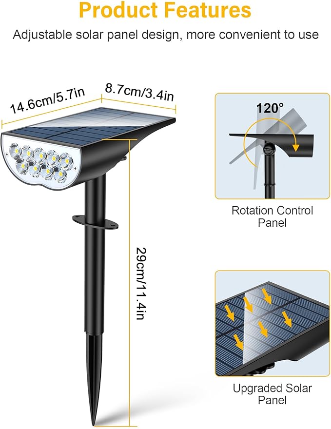 BAXIA TECHNOLOGY Solar Spot Lights Outdoor Waterproof, 3 Lighting Modes Solar Pathway Lights, Dusk to Dawn Spotlight for Yard Garden Landscape Driveway, Warm White, 6 Pack