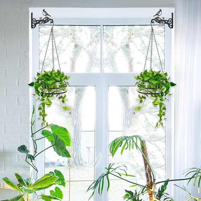 4-Pack Metal Hanging Planters for Outdoor Plants - Heavy Duty Hanging Baskets for Plants Outdoor with Chains and Long Hooks – Aesthetic Hanging Plant Holder for an Instant Indoor and Outdoor Decor
