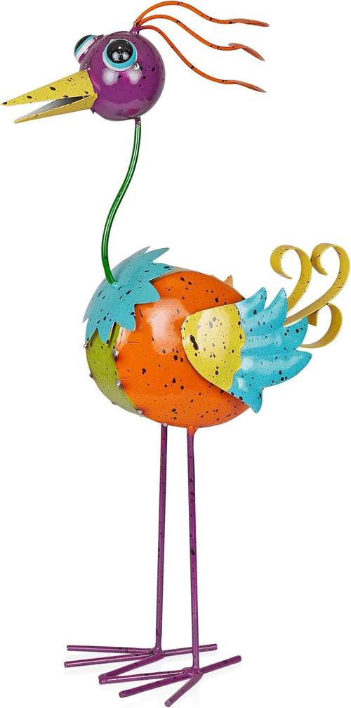Alpine Corporation LAZ328HH Quirky Metal Rainbow Bird Decor, Animal Statue for Patio, Lawn & Garden, 21" H, Multicolor