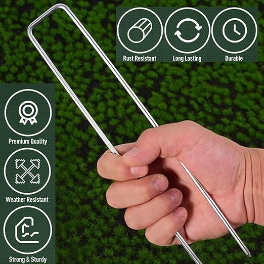 Heavy Duty Landscape Staples 6 Inch 11 Gauge, 20 Pack Garden Staples Galvanized Ground Stakes Anti-Rust Landscape Fabric Staples Garden Stakes for Irrigation Tubing, Fence, Weed Barrier, Ground Cover
