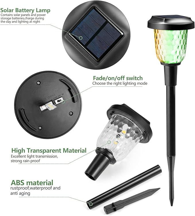 Solar Outdoor Lights,6 Pack Dream Dynamic Solar Pathway Lights,Waterproof Color Changing Solar Walkway Lights Maintain 10 Hours of Lighting for Garden, Landscape, Path, Yard, Patio, Driveway